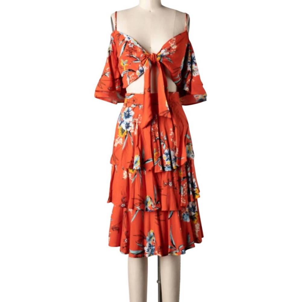 NEW PETALO top and skirt set in orange multi